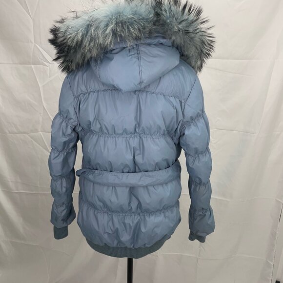 WOMEN MEDIUM PUFFER JACKET FLASH GEO BRAND WITH FUR BLUE HIGH END CANADIAN BRAND - Picture 7 of 9
